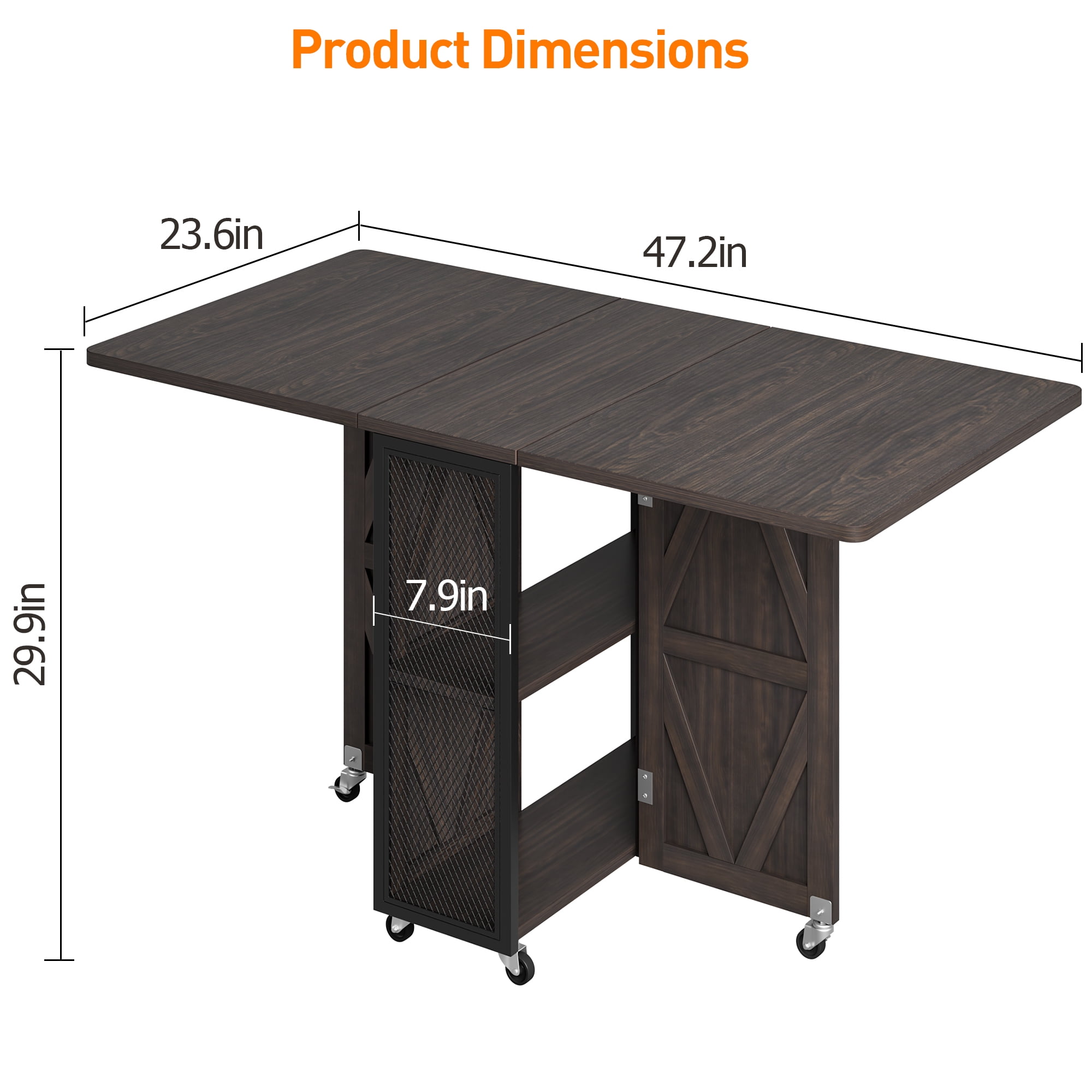 Hijob Folding Dining Table for 2-4 Persons, Space Saving Dining Room Table, 47" Folding Kitchen Table(47.2" x 23.6" x 29.9"), Dark Walnut