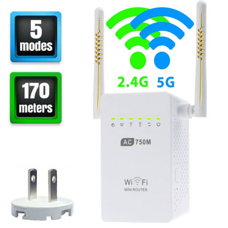 WiFi Router/Extender 750mbps Wireless Repeater Booster Range Extender Mini AP Hotspot Access Point 5GHz/2.4GHz Signal Amplifier Network Adapter with WPS, Extends WiFi to Smart