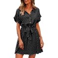 thumbnail image 1 of Femmes Robes Casual Manches Courtes Bouton Imprimé Floral vers le Bas V Cou Été Boho Midi Robe, 1 of 7