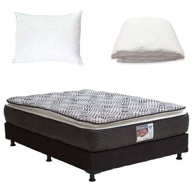 Colchón Queen Size Spring Air Omega + Box Black + 1 Protector + Almohada de Osos