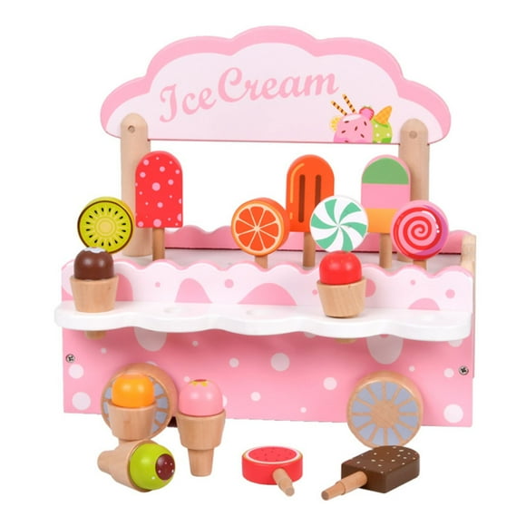 Bwiyojiz 10.43x7.48x4.72" Educational Toys Wooden Artificial Ice Cream Cart Selling Role Play Every Family Toy, Gifts for Friend