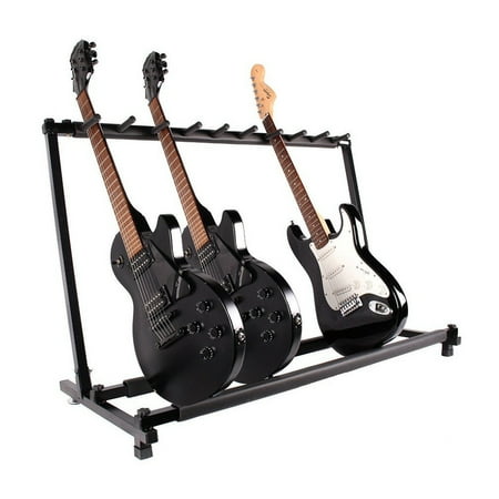 Multi Guitar Stand 9 Holder Foldable Universal Display Rack - Black Portable Guitar Holder With No slip Rubber Padding for Classical Acoustic, Electric, Bass (Best Multi Guitar Stand)