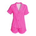 thumbnail image 4 of CONZONE Womens Pajamas Set Solid Color Short Sleeve Lace Up Tops and Shorts Loungewear Soft 2 Piece Pjs Set for Women, 4 of 4