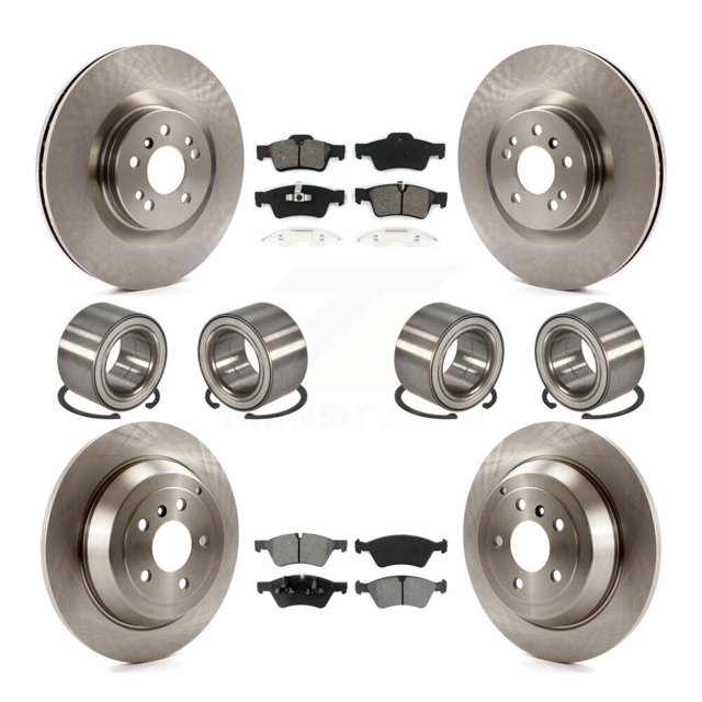Transit Auto Front Rear Bearing Disc Brake Rotor and Semi-Metallic Pads Kit (10Pc) for Car 2007-2009 Mercedes-Benz ML320 with 350mm Diameter - Left Right Side (Driver Passenger) KBB-106885