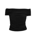 thumbnail image 4 of Favoffer Womens Off Shoulder Tees Irregular Hem Short Sleeve Slim Fitted Casual Tops Fashion Blouses For Street Dating Party Vacation Daily, 4 of 6