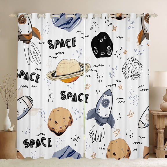 Homewish Cartoon Rocket Black Out Curtains for Preppy Children Boys,Outer Space Curtains Pack of 2 (42x63 Each),Universe Galaxy Planet Bedroom Curtains,Ultra Soft Home Decor