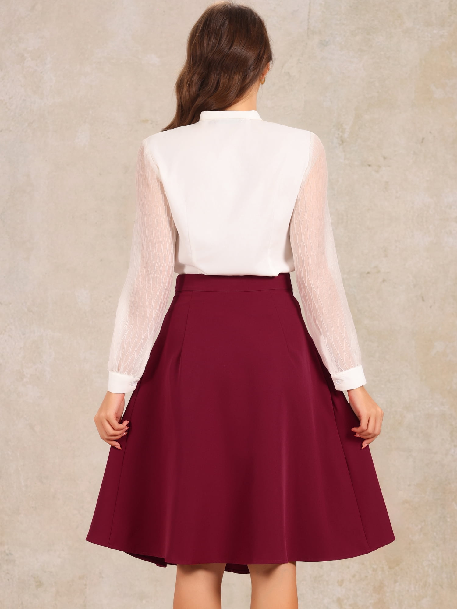DARING DIVA Women's Casual Office A-Line Button Decor Midi Skirts M Burgundy