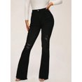 thumbnail image 5 of Flare Jeans for women High Waisted Distressed Pockets Fashionable Hip Lifting Raw Hem Button Zipper Vacation, 5 of 5