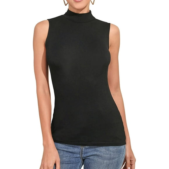 mock turtleneck sleeveless tops