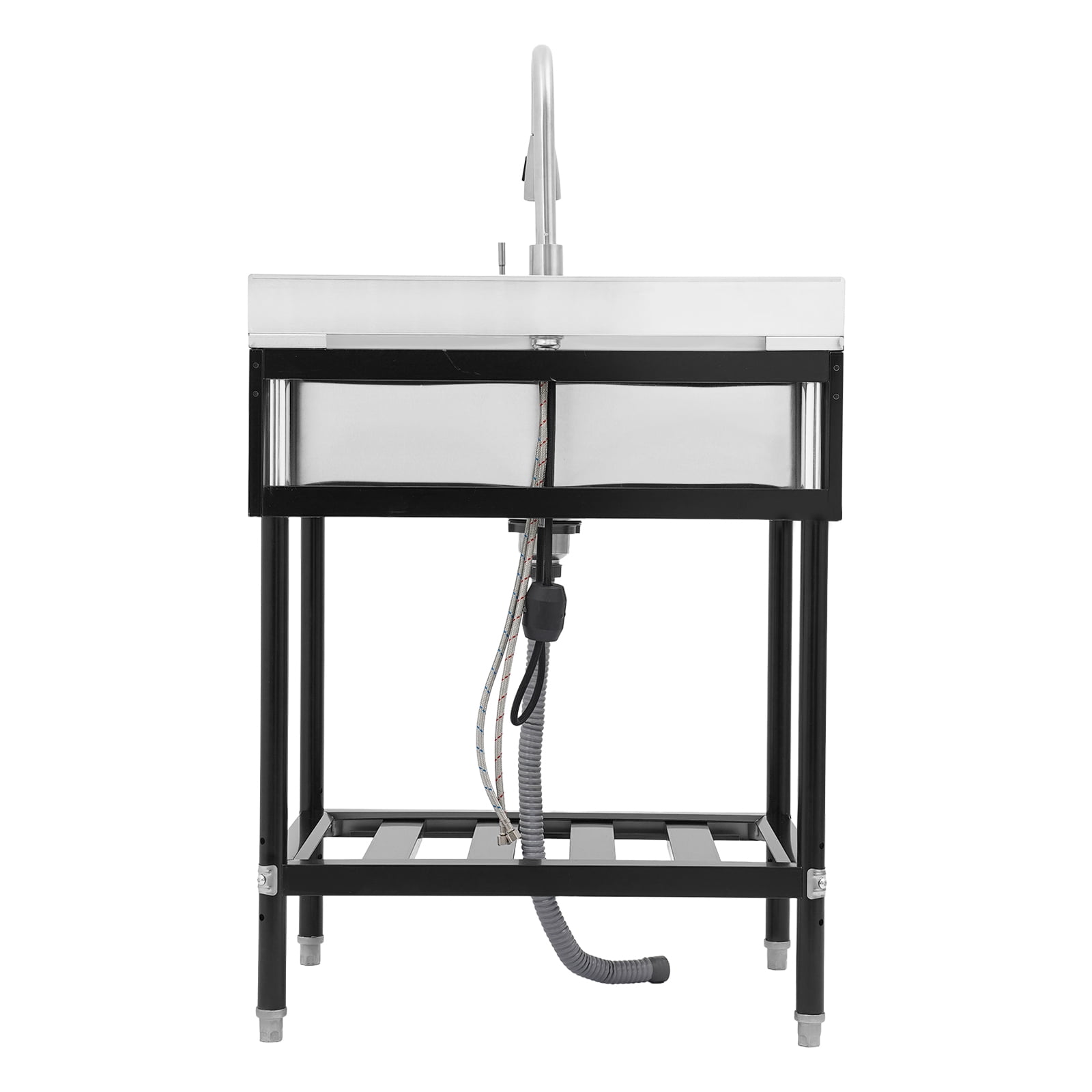 Black Stainless Steel 30.7x22x40.35 Inch Independent Kitchen Sink With Drain Rack Large-Capacity Sink With Pull Tap