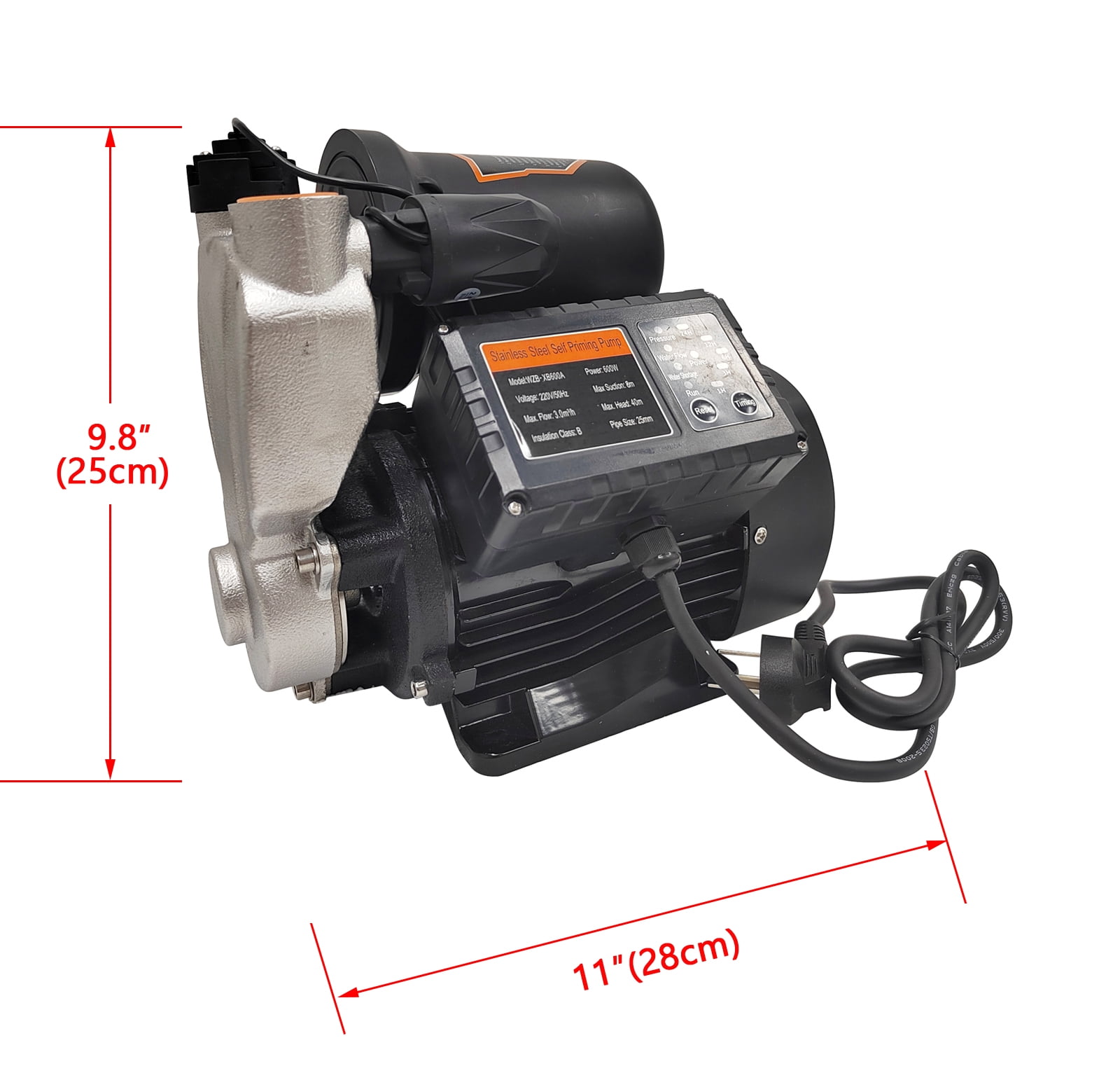 Self Priming Water Pressure Booster Pump Automatic Hot Cold Water Pressurization Pump with Intelligent Control 220V 3.0m³/h Max