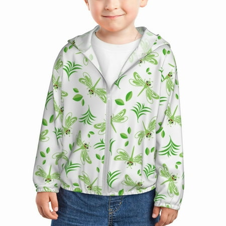 

Sun Hoodie for Kids Cute Dragonfly Green Long Sleeve Swim Fishing Shirts Sun Protection Zip Up Jacket Clothing Athletic Hoodie