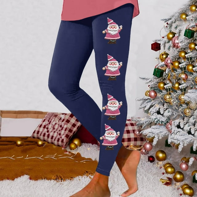MKLEKYY Leggings de compresión para mujer Leggings para mujer Leggings de entrenamiento Pantalones con estampado navideño de bloques de color Leggings suaves y elásticos 3623