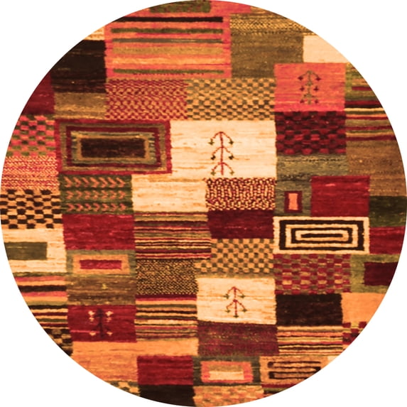 Ahgly Company Indoor Round Abstract Orange Contemporary Area Rugs, 7' Round
