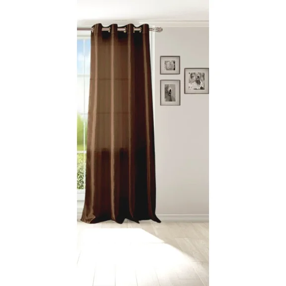 Gorgeous Home Linen 1 Panel Myra Brown Semi-Sheer Faux Silk Antique Grommets Window Curtain 108in Extra Long