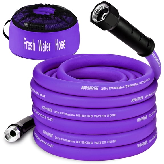Kohree 25FT RV Water Hose with Storage Bag, 5/8'' ID Drinking Water Hose ,Heavy Duty Garden Hose,Purple