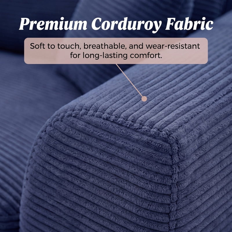 Gewnee Loveseat Sofa, Modular Cloud Couch, Corduroy 2 Seater Sofa with Removable Covers, No Assembly Required,Navy Blue