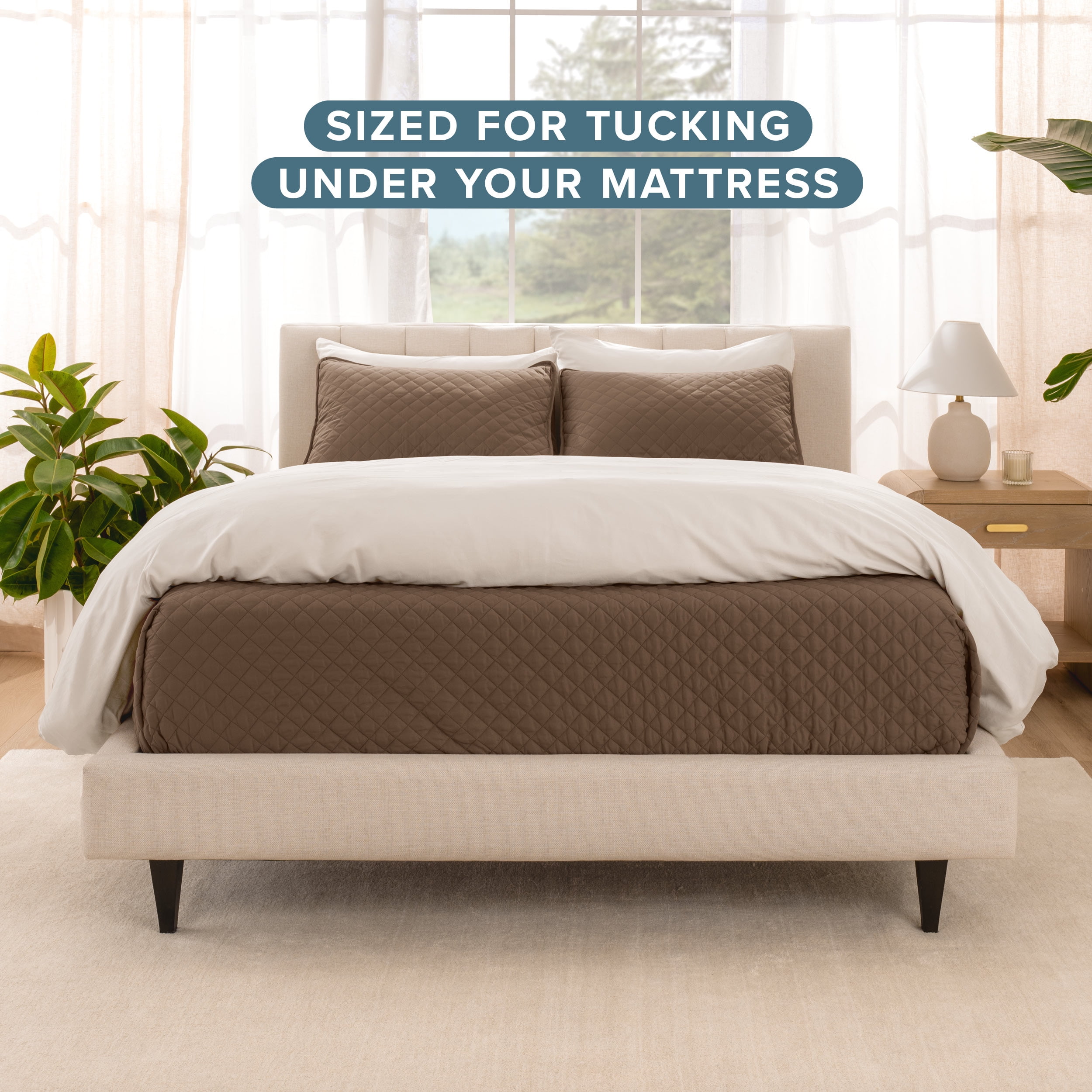 Bare Home Quilt Set - 2 Piece - Diamond Stitched Bedspread Coverlet - Twin/Twin XL, Cocoa