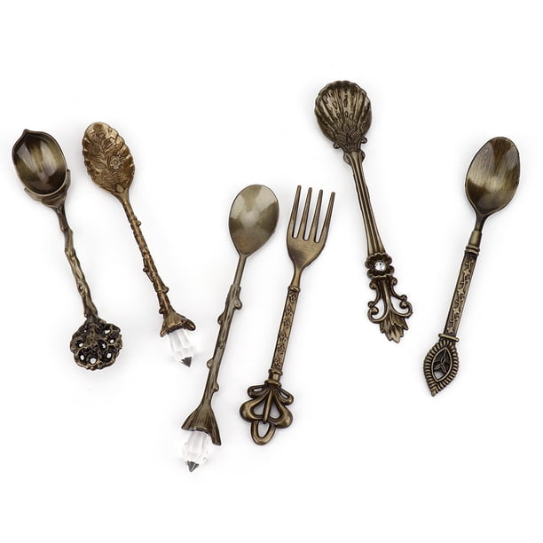 Cuchara Vintage Con Mango De Tenedor De , Juego De 6 Cucharas De aleación De Zinc Retro Juego De Tenedores Para El Hogar Cocina Café Azúcar Revuelva Helado