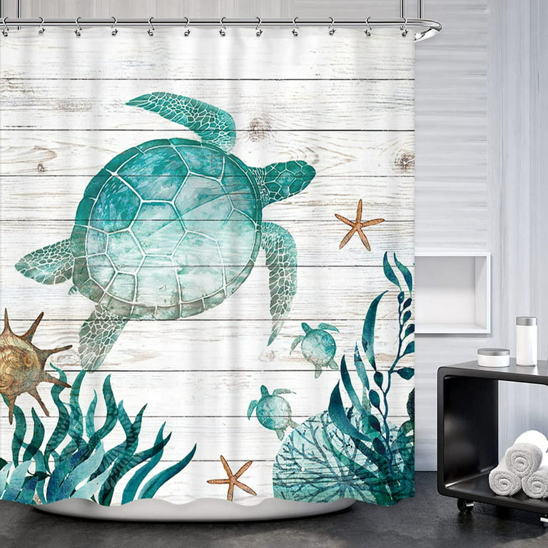 Sea Turtle Shower Curtain Green Ocean Turtle Beach Nautical Landscape Bath  Curtain Polyester Fabric Bathroom Accessories Hooks - Shower Curtains -  AliExpress