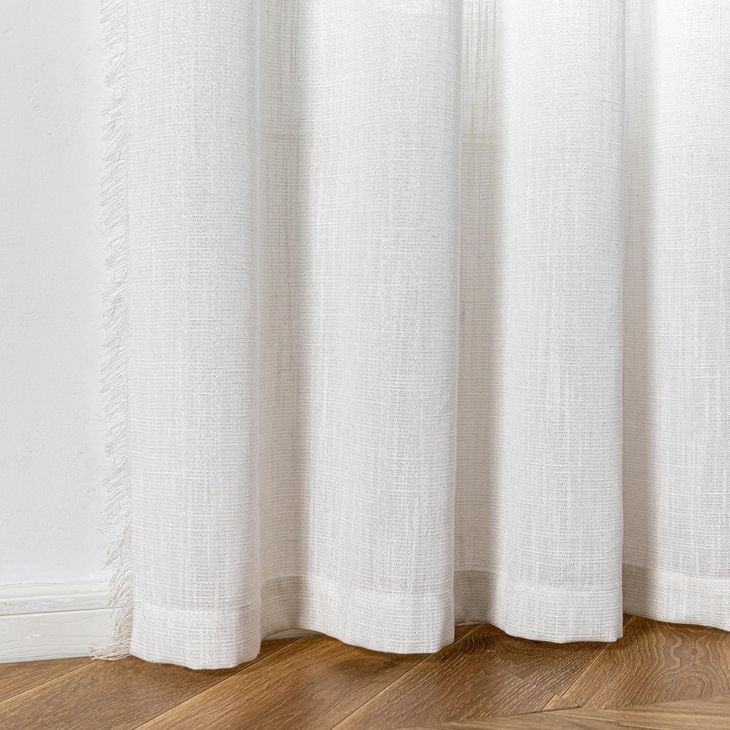 Wehilion Linen Curtains for Living Room, Natural Semi Sheer Curtains & Drapes 84 inches Length 2 Panels Set Farmhouse Country Boho Style Back Tab Draperies for Sliding Glass Door