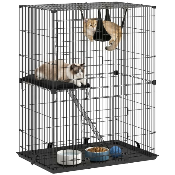 PawHut 2-Tier Cat Cage Indoor with Hammock, Cushions for 1-2 Kittens