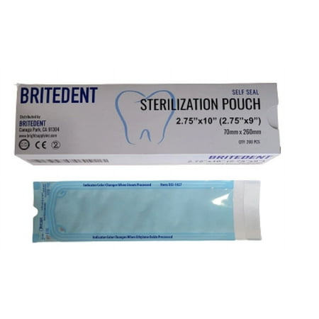 BRITEDENT - Self Sealing Sterilization Pouches 2.75 in x 9 in - 400 Easy Open Autoclave Sterilizer Bags for Dental and Medical Tools - Triple Check Technology to Confirm Sterilization