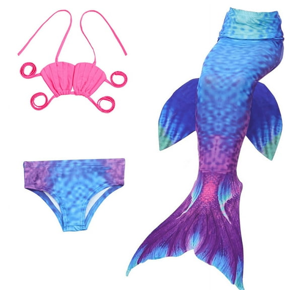 Wenchoice Blue Purple Scales Fuchsia Shell Fish Tail 3 Pieces Swimming Suit XXL(9-10Y)