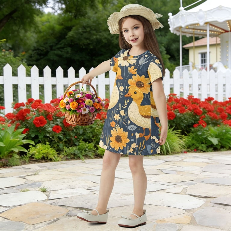 cotton duck dress Lewis Duck Print Organic Cotton Dress, Duck Pond / 10Y