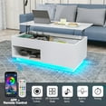 thumbnail image 2 of Modern Lift Top Coffee Table with Hidden Compartment LED Coffee Table High Gloss Sofa Side Cocktail Tables White with Drawer & Open Shelf for Home Office, 2 of 10