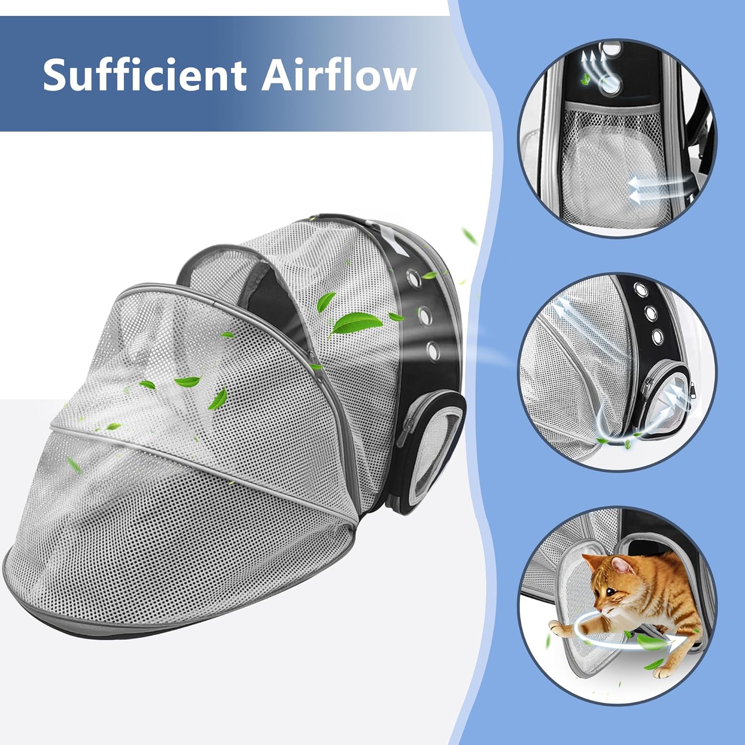 DENZUS Bubble Expandable & Foldable Cat Backpack Carrier, Breathable Pet Backpack for Large Cats, Designed for Hiking, Travelling, Camping