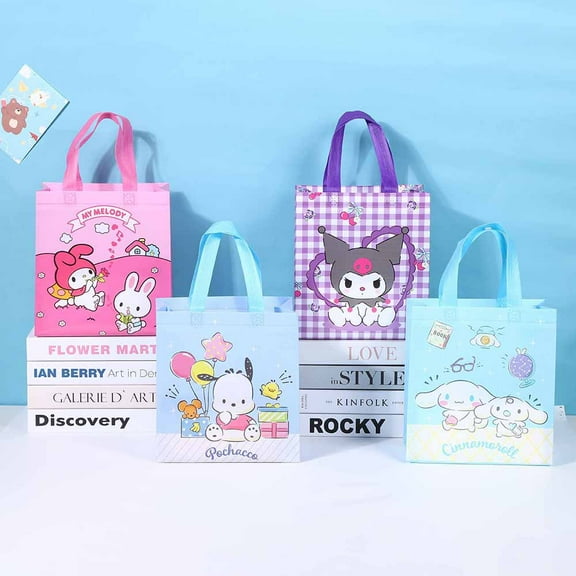 12 PCS Birthday Party Favor Bags, Non-woven Party Gift Bags for Sanrio Theme Birthday Party Supplies(9.45 x 10.24 x 4.33 Inch)