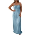 thumbnail image 3 of Yangnuo Women's Spaghetti Strap Backless Maxi Dress Ladies Ruched Solid Color Casual Summer Dress Light Blue S, 3 of 6