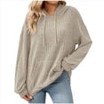 thumbnail image 2 of Sudadera con Capucha de Punto Acanalado para Mujer, Sudaderas Extragrandes con Bolsillo Tipo Canguro, Tops Casuales Holgados con Cordón Caqui XL, 2 of 7