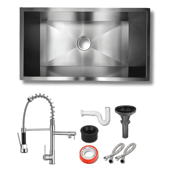 Tarja Submontar 80x45 Una Tina Acero Inoxidable Calibre 18 con Mezcladora Cromada 360° y Kit – KADINOX PLUS