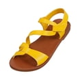 thumbnail image 2 of Women Strappy Flat Sandals Fashion Open Toe Leather Slippers Casual Comfortable Outdoor Non Slip Beach Summer Slide Shoes Yellow 40, 2 of 7