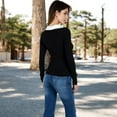 thumbnail image 5 of Women's Long Sleeve V-Neck Shirt with Contrast Collar - Medium, Black, 5 of 7