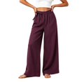 thumbnail image 2 of Asgosdo Cotton Pants for Women High Elastic Waisted Side Tie Wide Leg Trousers Flowy Breathable Palazzo with Pockets, 2 of 5