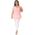 thumbnail image 3 of DARING DIVA Women's Plus Top Casual Square Neck Ruffle Sleeve Blouse 1X Pink, 3 of 6