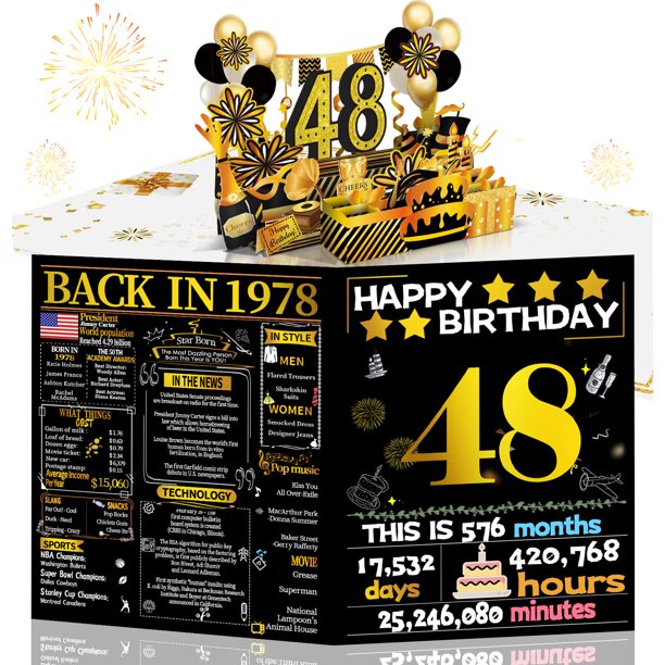 Tarjeta de cumpleaños Joycard 48th 3D Pop Up Retro Theme 1978
