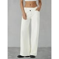 thumbnail image 4 of Womens Denim High Waist Pocket Wide Leg Jeans Cream White XS, 4 of 8