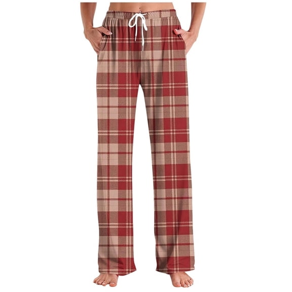 Purcolt Womens Plaid Pajama Pants Comfy Baggy Lounge Pants Casual Loose Drawstring Elastic Waist Sleep Bottoms Trousers with Pockets