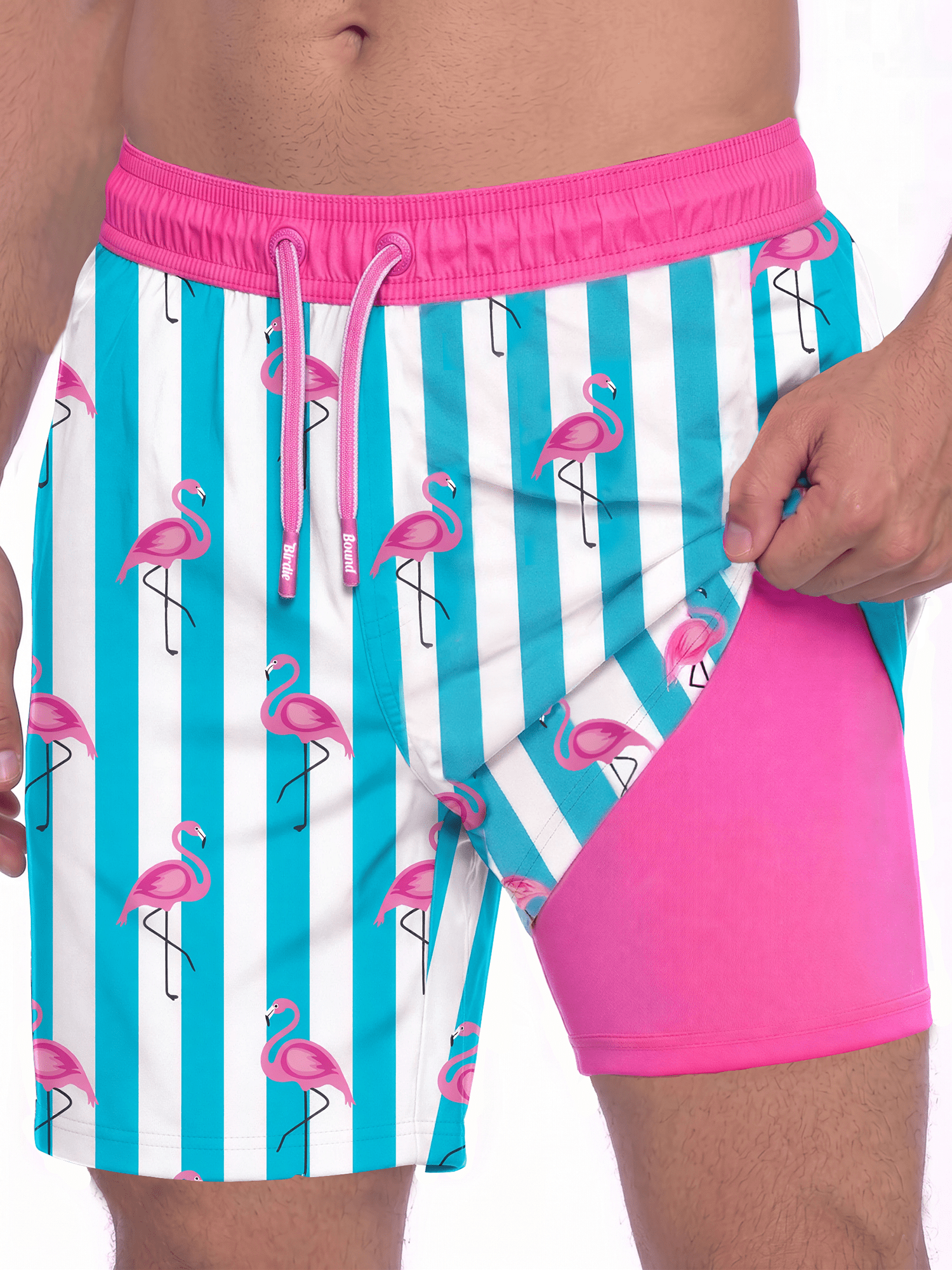 Birdie Bound Men's Printed Flamingos Swim Trunks, Sizes S-3XL