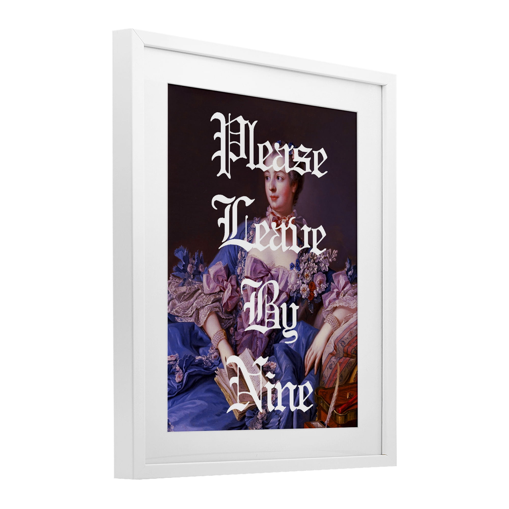 Please Leave By Nine White Framed Print Under Glass, design by Lil' Rue