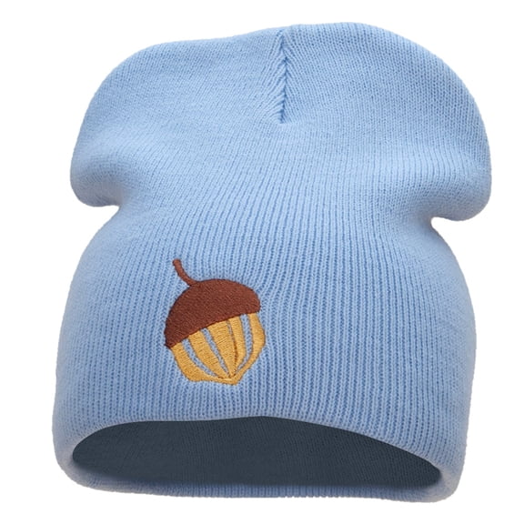 Acorn Embroidered 8 Inch Knitted Short Beanie - Lt Blue OSFM