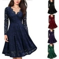 thumbnail image 4 of Women Floral Lace V Neck Formal Dress Swing Cocktail Party Midi Wedding Guest, 4 of 11