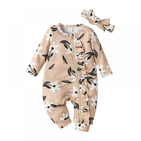 

Newborn Infant Baby Girl Romper Long Sleeve Romper Jumpsuit + Headband Baby Clothes Girl Outfit 3-24M