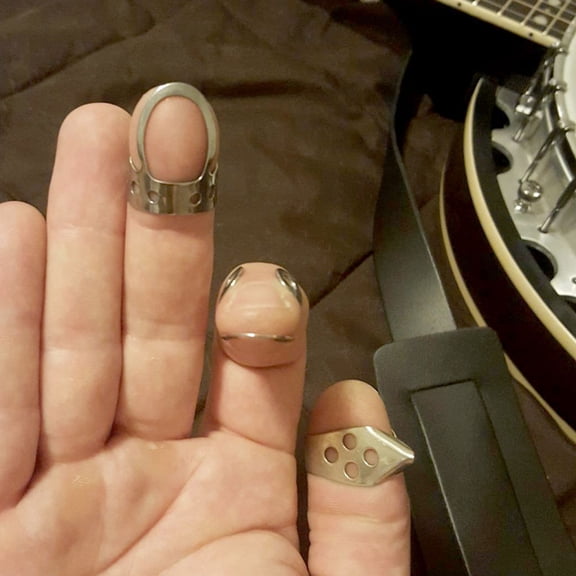 STRANDCHIC Metal Harp Guitar Finger Picks Set with Ergonomic Design Adjustable Size for Music Practice