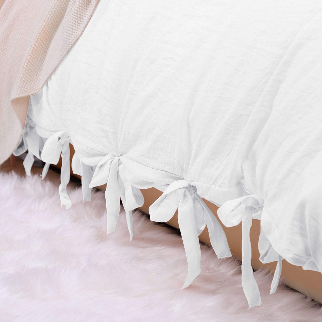 Unique Bargains Washed Cotton Duvet Cover Pillowcase Bedding Set Queen White