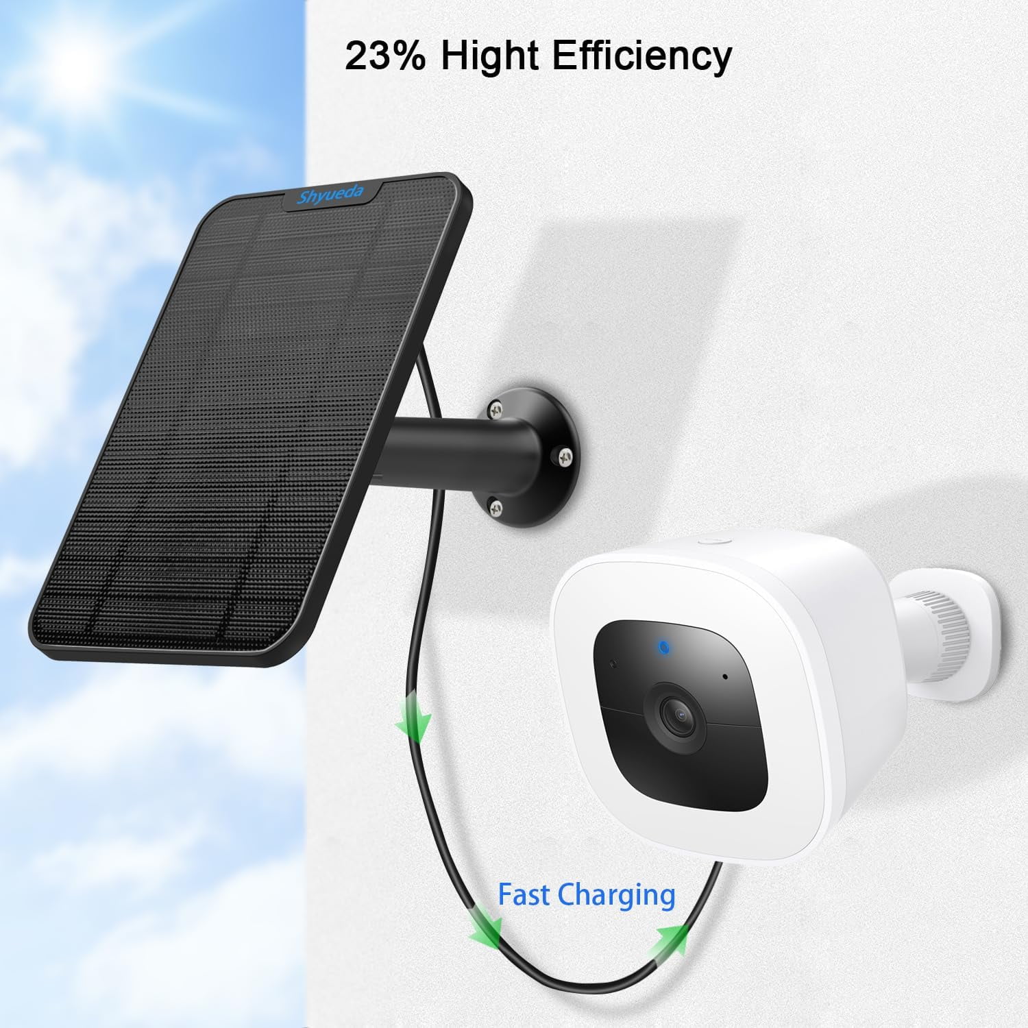 Solar Panel Compatible with Eufycam 3/3C/2C/2C Pro/2/2 Pro/E20/E40/E/S40/S220/L40/L20, with 13.1ft Waterproof Charging Cable, IP65 Weatherproof,Includes Micro USB to Type-c Adapter(Black)